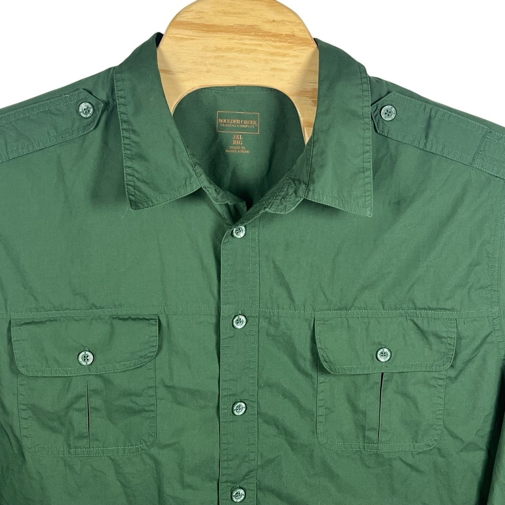 Boulder Creek‎ Men 3XL Big Green Cotton/Polyester Epaulettes Long Sleeve Shirt
